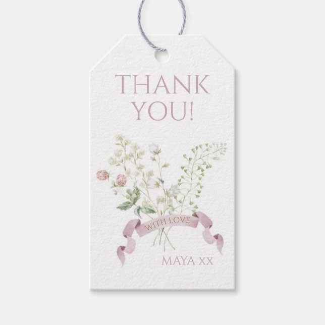 Pink Floral Peter die Rabbit Monogram Babydusche Geschenkanhänger (Vorderseite)