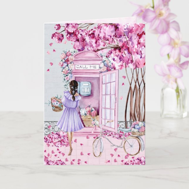 Pink Floral Phone Booth | Freundschaft Karte (Orchidee)
