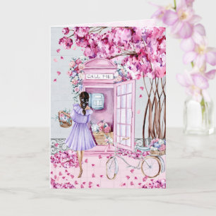 Pink Floral Phone Booth   Freundschaft Karte