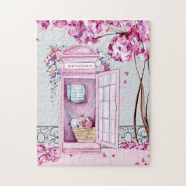 Pink Floral Phone Booth Personalisiert Puzzle