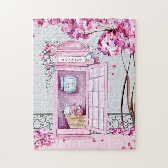 Pink Floral Phone Booth Personalisiert Puzzle (Vertikal)