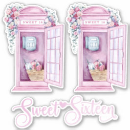 Pink Floral Phone Booth | Süß 16 Aufkleber