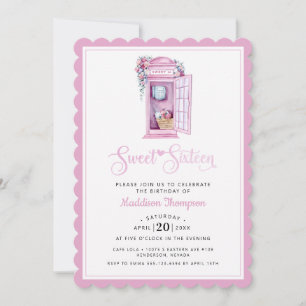 Pink Floral Phone Booth   Sweet 16 Einladung