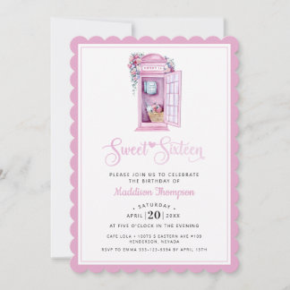 Pink Floral Phone Booth | Sweet 16 Einladung