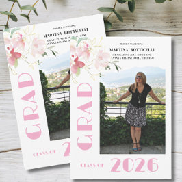 Pink Floral Photo Graduation Announcement Ankündigung