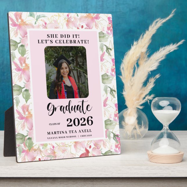 Pink Floral Photo Graduation Party Welcome  Fotoplatte (Seite)