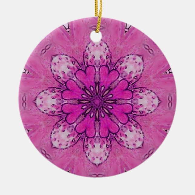PINK FLORAL pink violett lila weiß Keramik Ornament (Vorne)