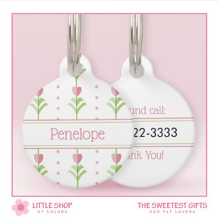 Pink Floral Polka Dot individuell einstellbar Haustiermarke