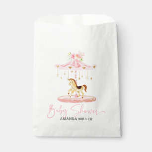 Pink Floral Pony Carousel Baby Showtypografie Geschenktütchen