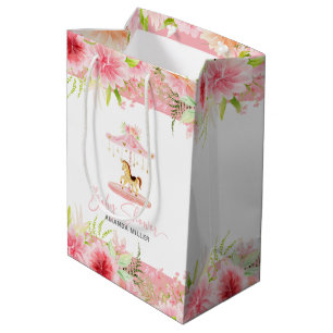 Pink Floral Pony Carousel Bay Shower Typografie Mittlere Geschenktüte