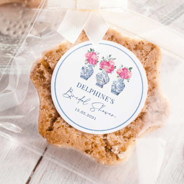 Pink Floral Porzellan Chinoiserie Brautparty Runder Aufkleber (Von Creator hochgeladen)