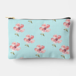 Pink Floral Pouch – Blue Pastel Pattern Zubehörtasche