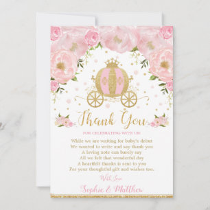 Pink Floral Princess Kinderdusche Pumpkin Carriage Dankeskarte