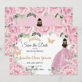 Pink Floral Princess Quinceañera Quince Sweet 16 Save The Date