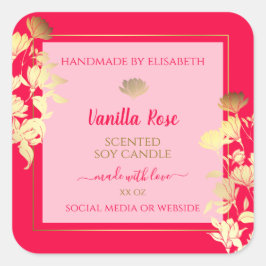 Pink Floral Produktverpackungen Etiketten Gold Rah Quadratischer Aufkleber