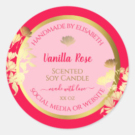Pink Floral Produktverpackungen Etiketten Gold Rah Runder Aufkleber
