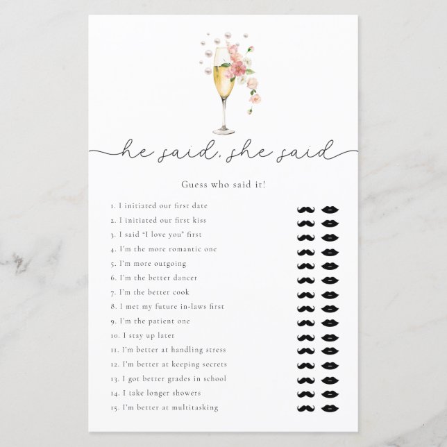 Pink Floral Prosecco sagte, sie sagte Bridal Game (Vorderseite)