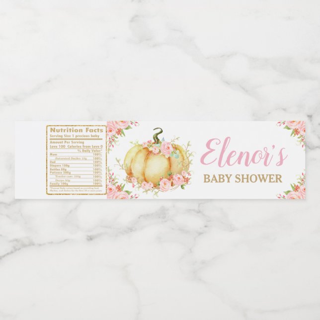 Pink Floral Pumpkin Baby Shower Baby Girl Gefallen Wasserflaschenetikett (Einzelnes Label)