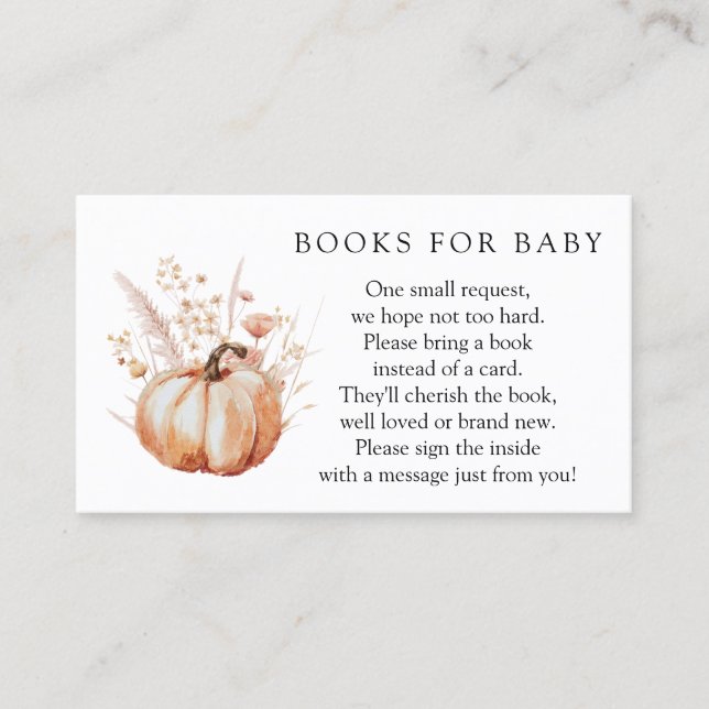 Pink Floral Pumpkin Books for Baby Enclosure Card Visitenkarte (Vorderseite)
