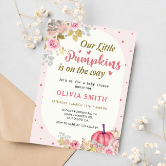 Pink Floral Pumpkin Fall Baby Dusche Einladung