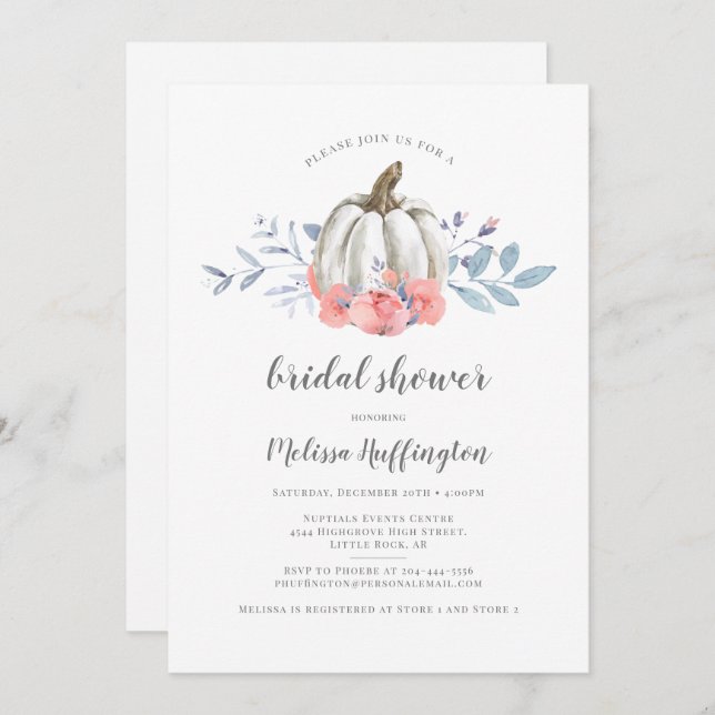 Pink Floral Pumpkin Fall Brautparty Einladung (Vorne/Hinten)