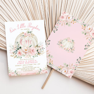 Pink Floral Pumpkin Twin Schwester Joint 1. Geburt Einladung
