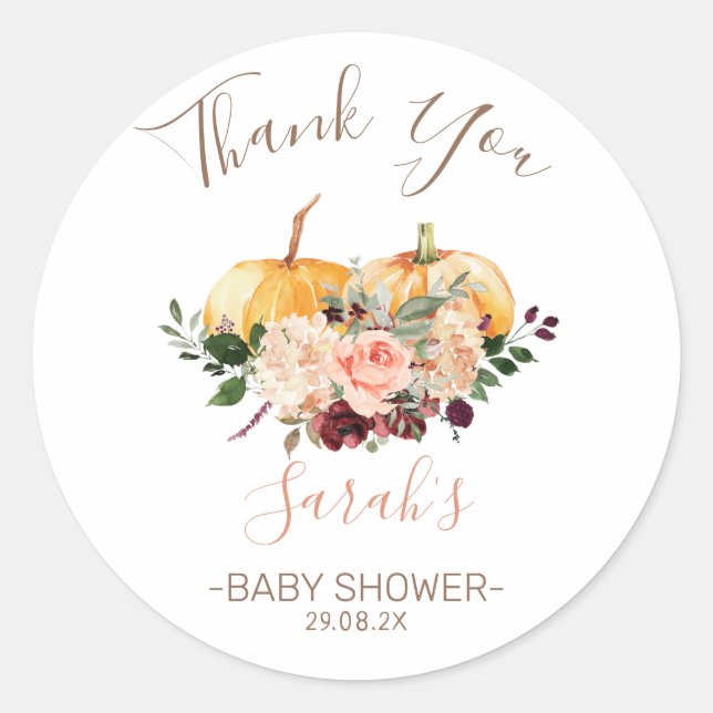 Pink Floral Pumpkins Baby Dusche Gefallen Sticker (Vorderseite)
