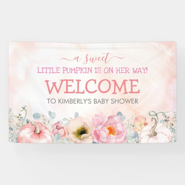 Pink Floral Pumpkins Fall Baby Dusche Willkommen Banner (Horizontal)