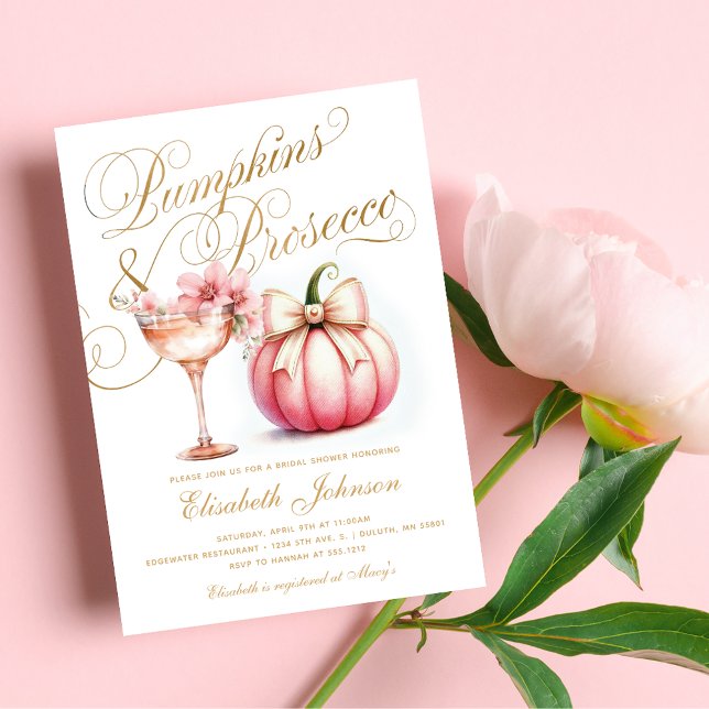 Pink Floral Pumpkins und Prosecco Brautparty Einladung (Pink Floral Pumpkins and Prosecco Bridal Shower Invitation)
