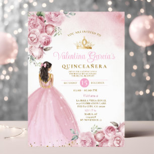 Pink Floral Quinceañera 15 Anos Blume Goldkrone Einladung