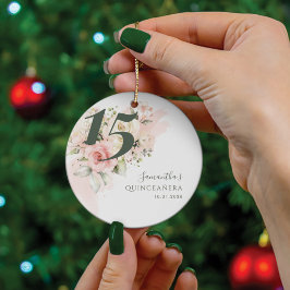 Pink Floral Quinceanera 15. Geburtstag Grün Keramik Ornament