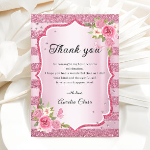 Pink Floral Quinceanera Danke Karte