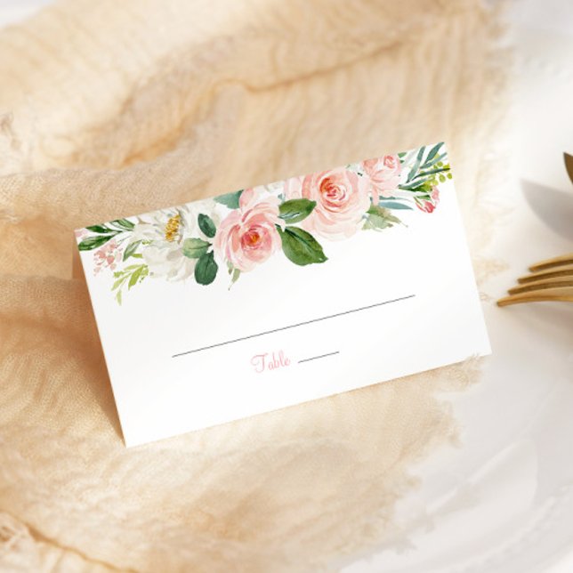 Pink Floral Quinceañera Gedeckte Platzkarte Rose (Von Creator hochgeladen)