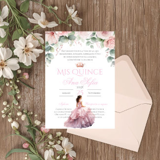 Pink Floral Quinceanera invitation Spanish Einladung