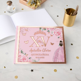 Pink Floral Quinceañera Quince 15 XV Rose Gold Gästebuch