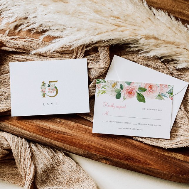 Pink Floral Quinceañera RSVP Karte Antwortkarte (Von Creator hochgeladen)