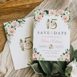 Pink Floral Quinceañera Save the Date Gold Rose