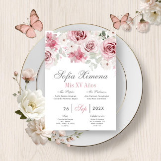 Pink Floral Quinceañera Spanisch Einladung