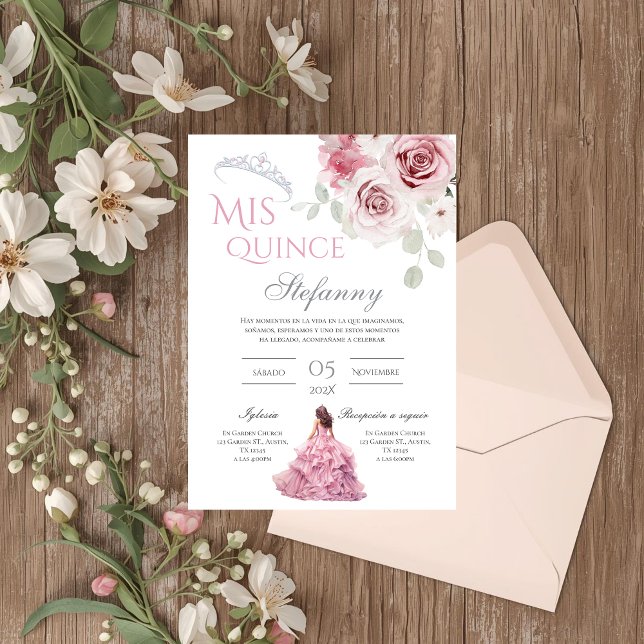 Pink Floral Quinceañera Spanisch Einladung (Von Creator hochgeladen)