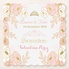 Pink Floral Quinceanera Spanisch Save the Date Untersetzer