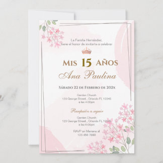 Pink Floral Quinceañera Spanische Einladung