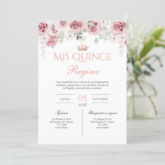 Pink Floral Quinceañera Spanish  Einladung