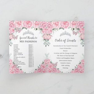 Pink Floral Quinceñera Orden der Ereignisse Padrin Programm