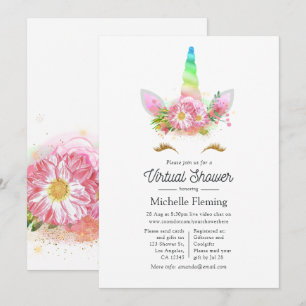Pink Floral Rainbow Unicorn Virtual Baby Dusche Einladung
