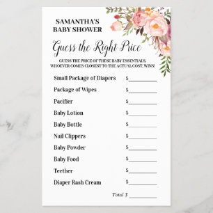Pink Floral rät das richtige Preis Baby Duschspiel Flyer