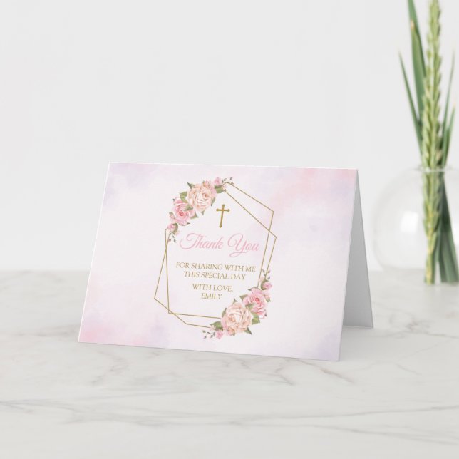 Pink Floral Religious Thank you card Dankeskarte (Vorderseite)