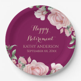 Pink Floral Retirement Party Pappteller