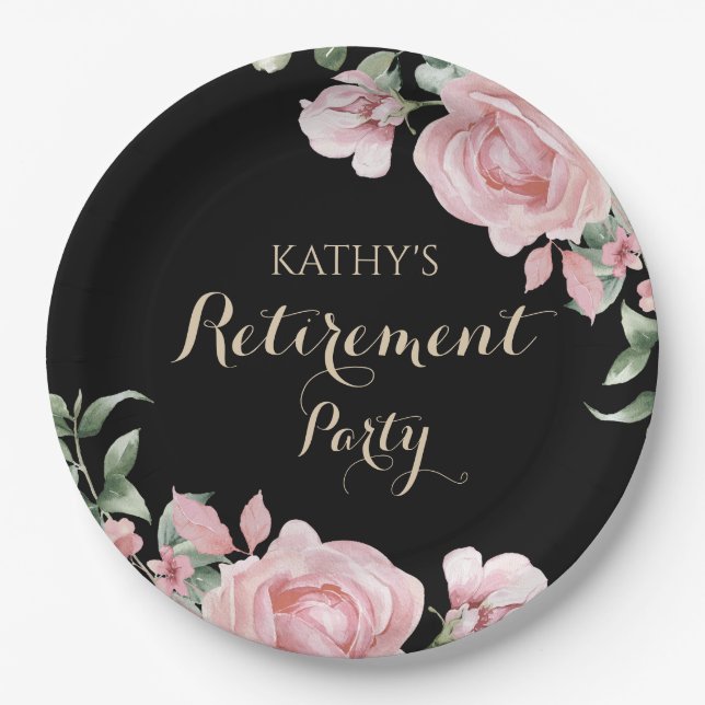 Pink Floral Retirement Party Pappteller (Vorderseite)