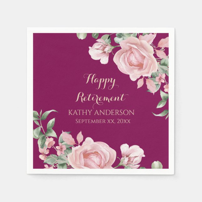 Pink Floral Retirement Party Serviette (Vorderseite)