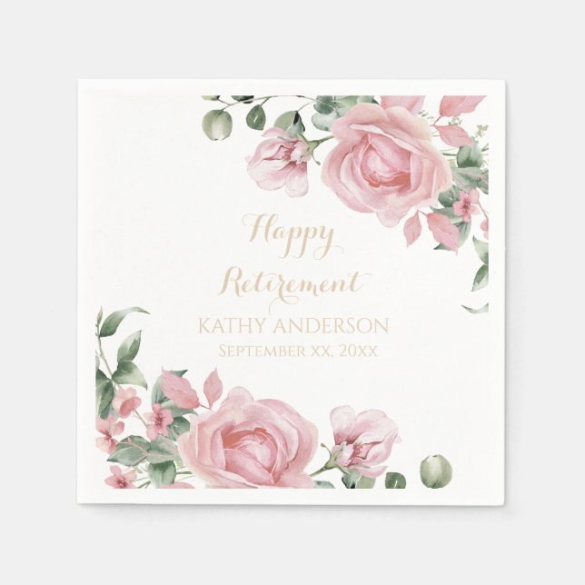 Pink Floral Retirement Party Serviette (Vorderseite)